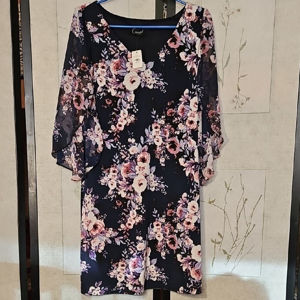 NWT Connected Apparel Floral Midi Dress - Navy and Pink